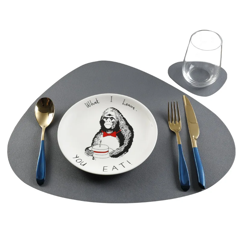 Placemat Table Mat Tableware Pad PU Leather Waterproof Heat Insulation Non-Slip Soft Black Brown Washable Bowl Coaster | Дом и сад