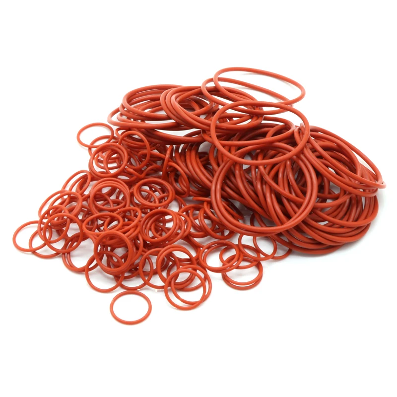 

100pcs VMQ O Ring Seal Gasket Thickness CS 1mm OD 5 ~ 46mm Silicone Rubber Insulated Waterproof Washer Round Shape Nontoxi Red