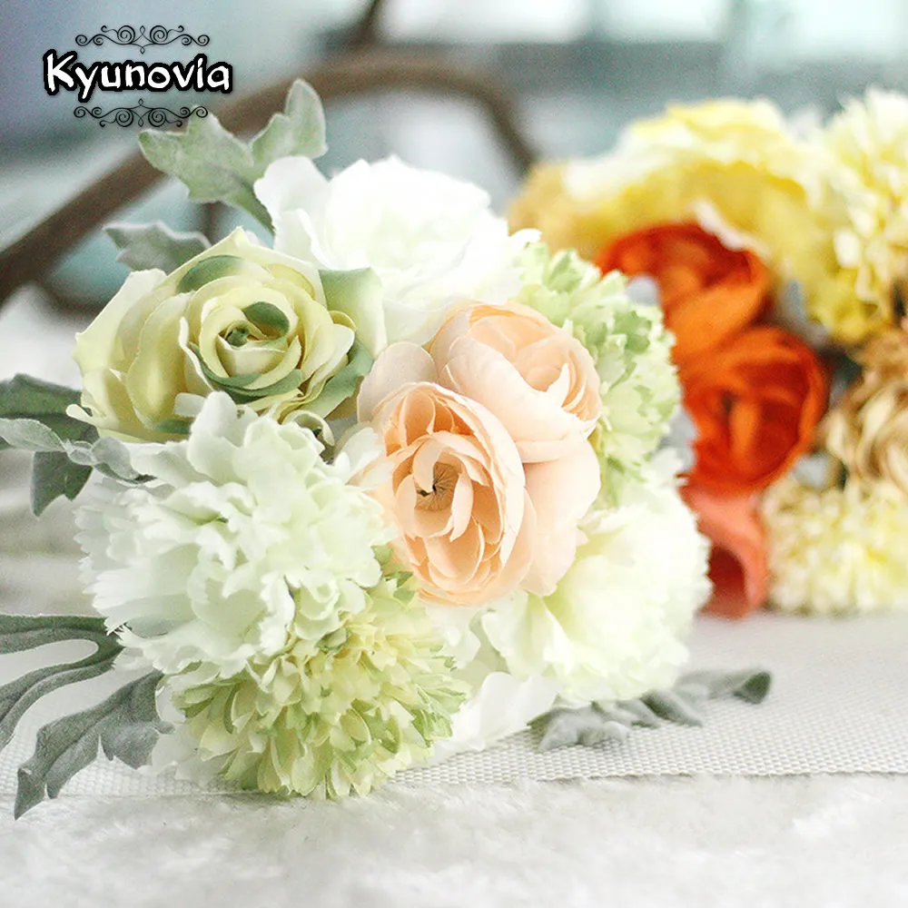 Kyunovia Wedding Accessories Silk Wild Flowers Bouquet Plain Color Bridal Boquet flores artificiales D45 | Дом и сад