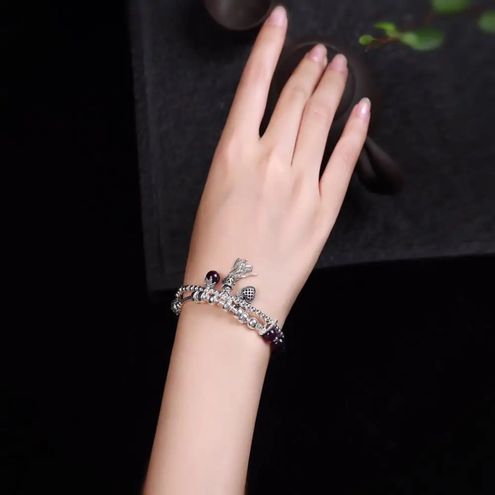 

202011 Original Design Bracelet Natural Amethyst 925 Silver Citrine bracciali donna branzoletki damskie pulseiras jewerly chain