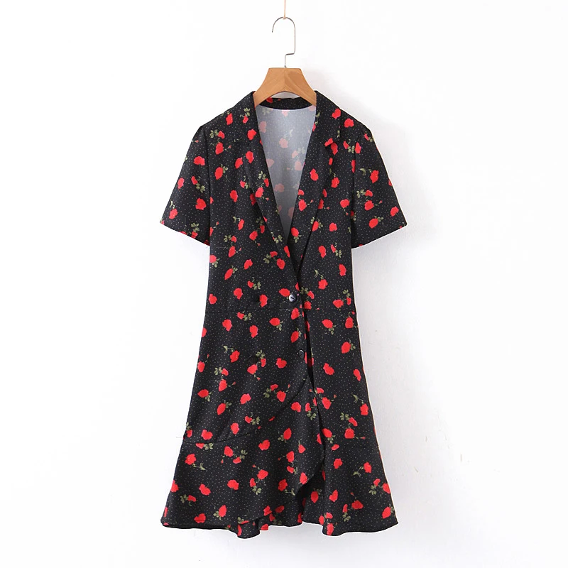 Женское платье с V-образным вырезом коротким рукавом | Женская одежда