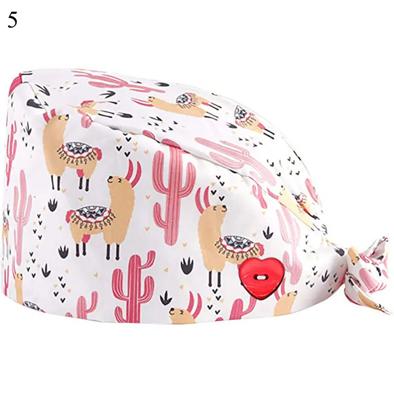 

1PC New Scrub Nurse Hat Polyester Floral Bouffant Sanitary Cap With Sweatband Cartoon Printing Nursing Caps Soft Scrub Cap