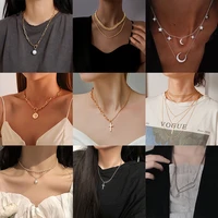 2021 fashion gold color chain necklace vintage multi layer choker necklace for women new trend female collar necklaces jewelry