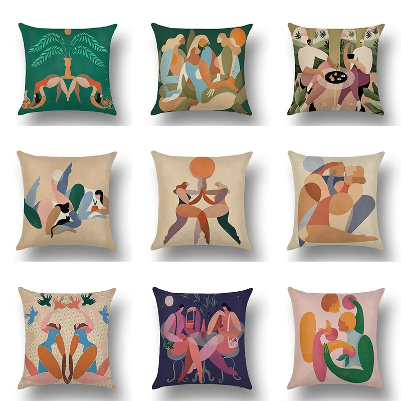 

Современная Минималистичная льняная Подушка с абстрактными иероглифами, декоративные наволочки для дома и улицы, 45*45 см