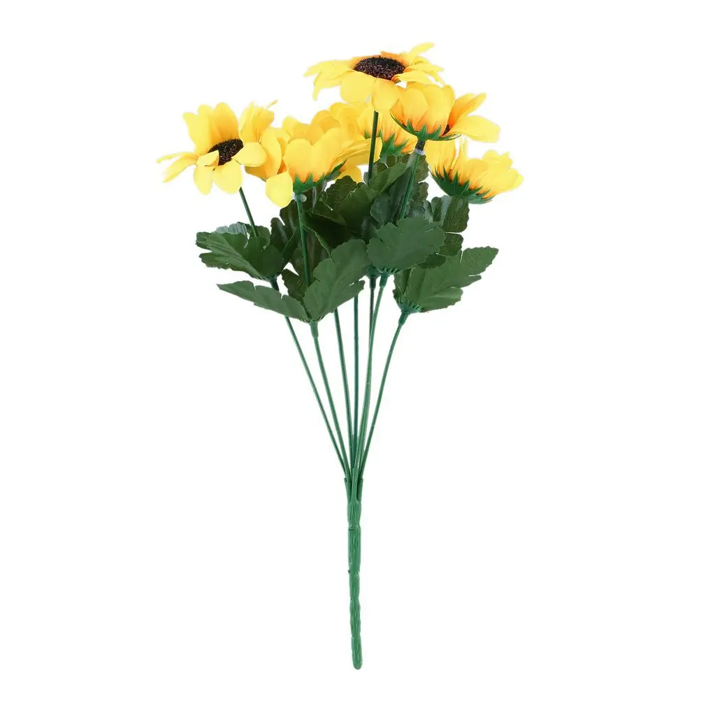 

Totally Handwork Beautiful Seven Heads Beauty Fake Sunflower Artificial Silk Flower Bouquet Home Floral Decor Yellow Drop ship