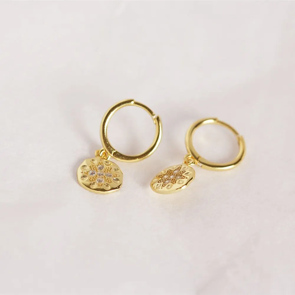 

A00758 Jazaz Luxury Round Baroque Pendant Pentagram Stud Earrings for Women Real 100% 925 Sterling Silver Fine Jewelry