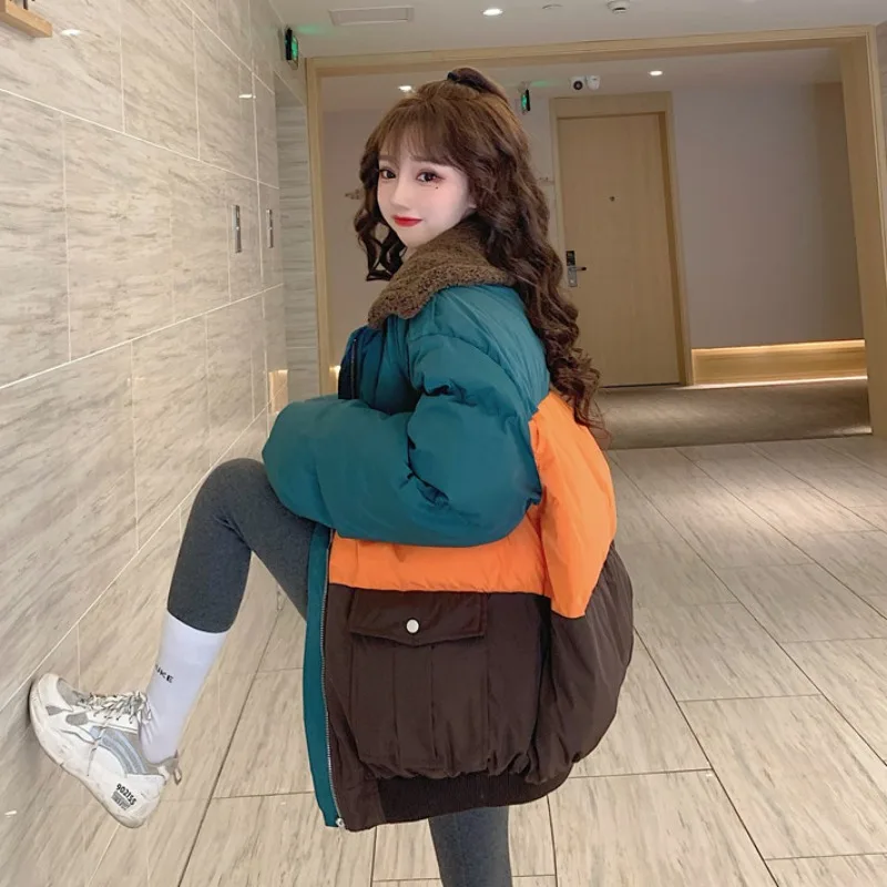 

Женская куртка с длинным рукавом, свободная семейная куртка № 1 из искусственной овечьей шерсти с контрастной строчкой, одежда в Корейском ...