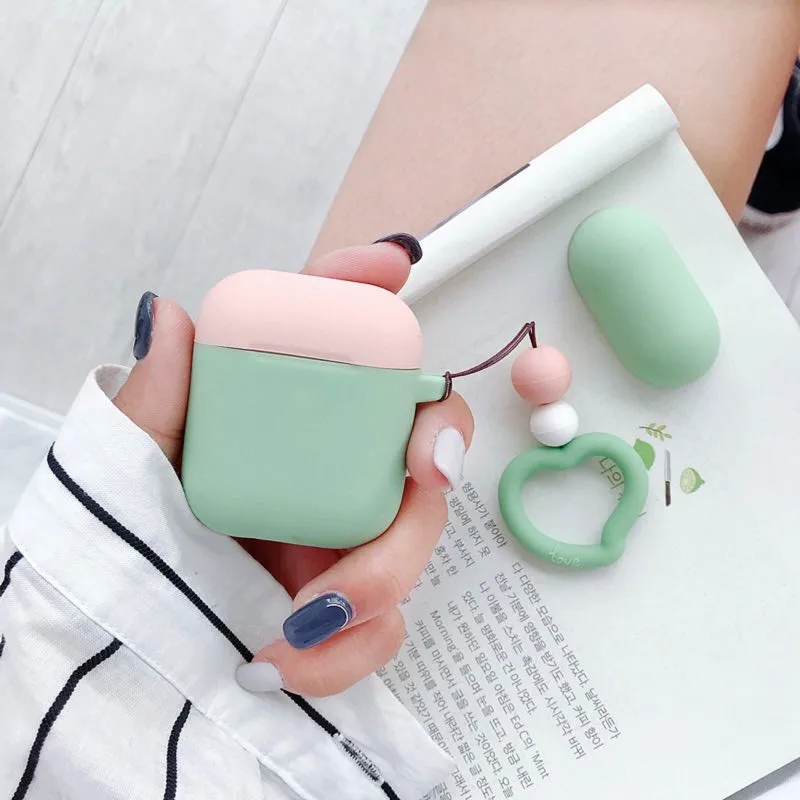 3D наушники чехол для Airpods чехол силиконовый 2-х цветный Kawaii чехол для MacBook Air стручки Apple IPhone х чехол для Earpods брелок для ключей