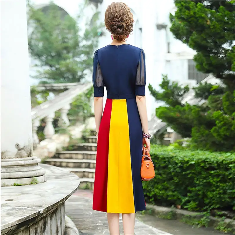 

Contrast Color Dress For Women Elegant Luxury Women Dresses Sashes Vestidos De Fiesta De Noche Patchwork Maxi Dress Ukienki