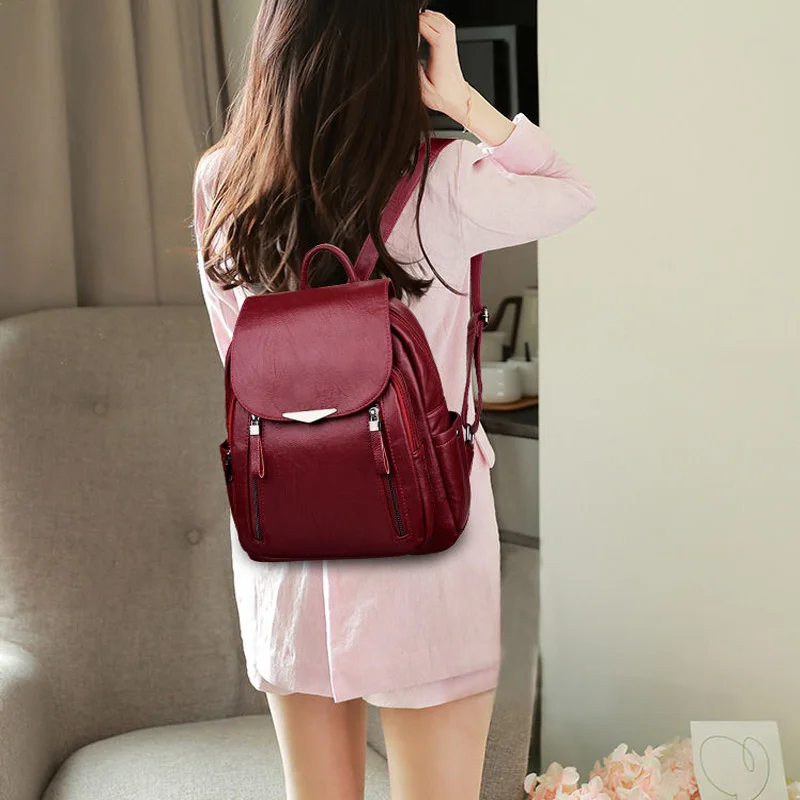 

High Quality Durable Soft Leather Women Backpack Fashion Female Travel Backpack Multifunctional Youth Grils Shopping Backpack