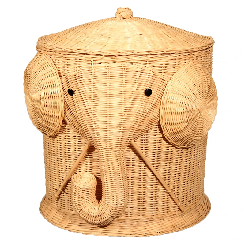 

Eco-friendly Ratten Wicker Elephant Storage Basket Picnic Basket Decorative Laundry Basket Flower Pot Garden Planters Organizer