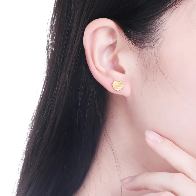 

NEW 24K YELLOW GOLD EARRINGS WOMEN HEART STUD EARRINGS 1.36G