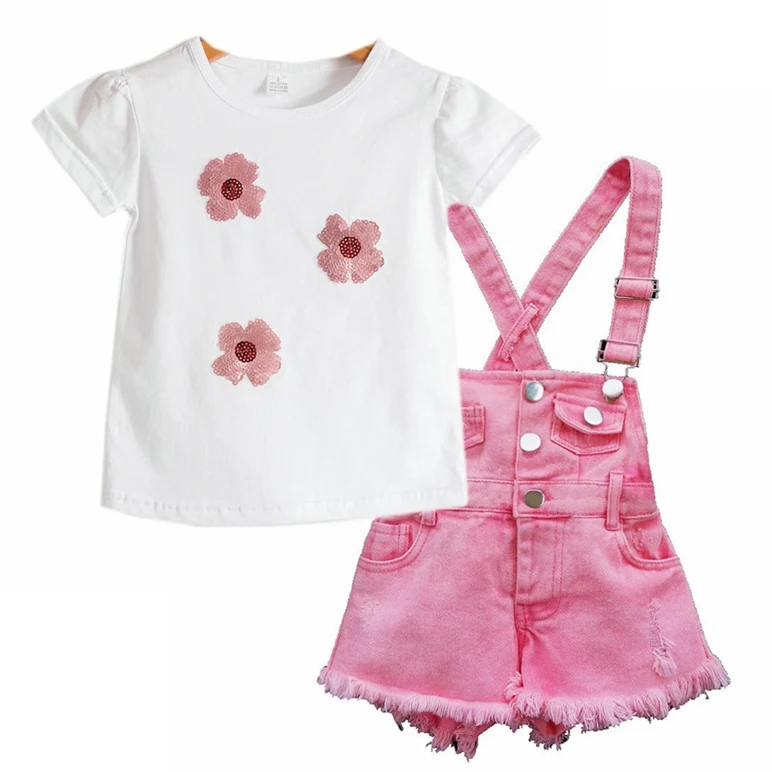 2 Pieces Sets Chumhey/Детские комбинезоны для девочек; летние джинсовые шорты на подтяжках для девочек; розовые джинсы; детская одежда; Kawaii Bebe; комбинезон; детская одежда - Цвет: 2 Pieces Sets