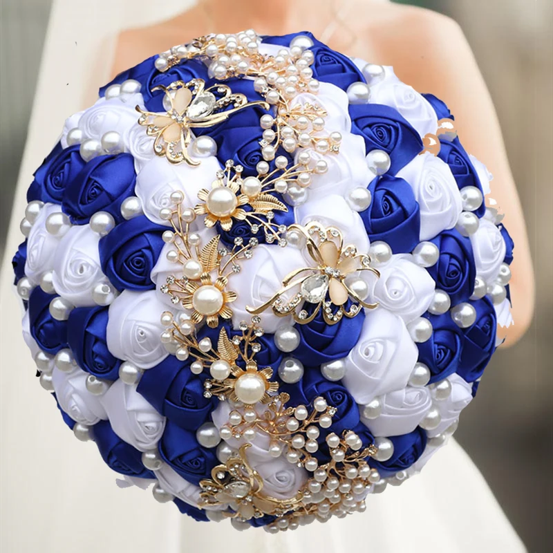 

1pc/lot Royal Blue Artificial Flowers Bouquets Diamond Crystal Marriage Wedding Bouquet Rose Bride Bouquet