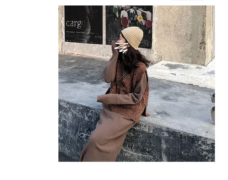 Turtleneck Cashmere Knitted Sweater Dress Women Autumn Spring Noodles Elastic Long Sleeve thick Pullover Winter Dress