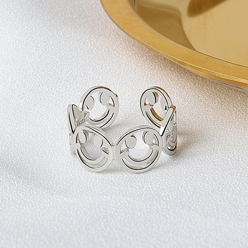 

Gold Silver 2Colors Finger Rings Fine Jewelry New Fashion Creative Hollow Smiley Face Adjustable Design Ring Festival Gifts
