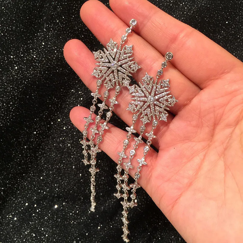 

S925 Silver Needle Long Flower Earrings Stars Tassel Micro Inlaid Earrings Dinner Dress Earring Designer Earrings Jewelry