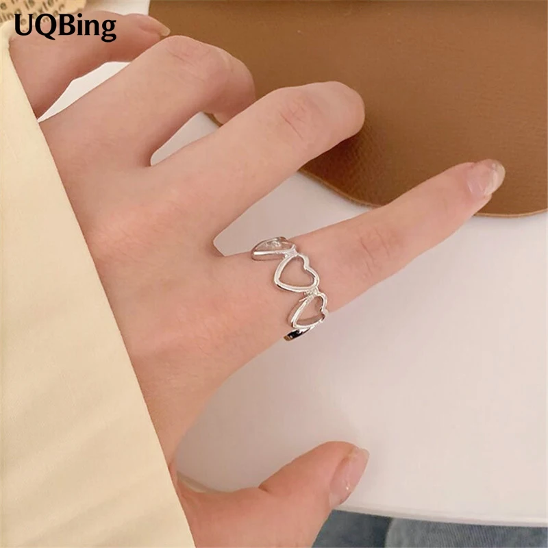 

Fashion Beautiful Sterling Silver 925 Heart Rings Gold Silver Color Hollow Shape Open Rings