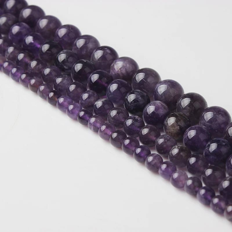 

LanLi Fashion natural authenticity Amethysts stones Loose Beads 4/6/8/10/12mm DIY bracelet necklace Jewelry Accessories