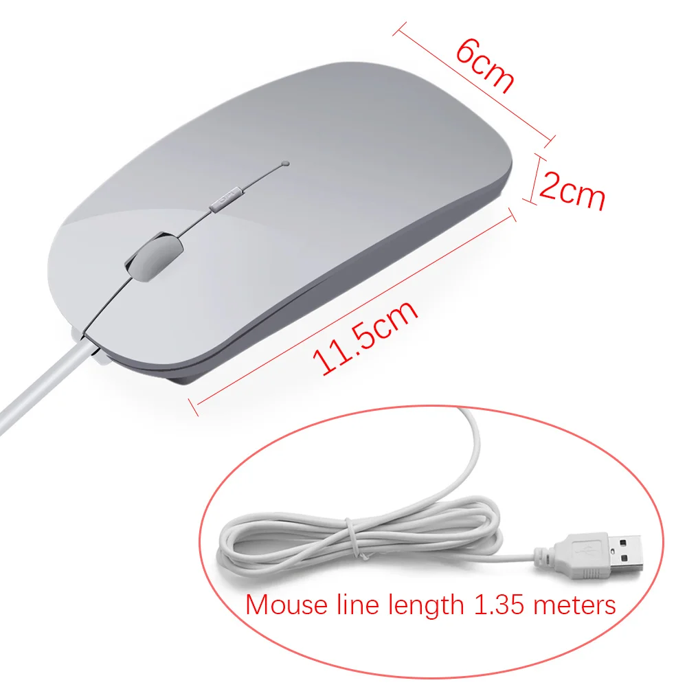

Ultra Thin USB Wired Mouse 1600 Mice Mute Button For Laptop PC MacBook Air Pro