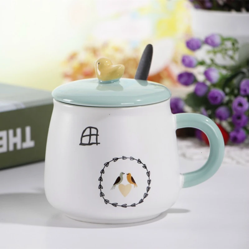 Оригинальная керамическая чашка с изображением сельской местности птиц и марка