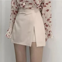 2021 new split half skirt womens thin high waist a line package hip skirt temperament black skirt womens shorts skirt dress