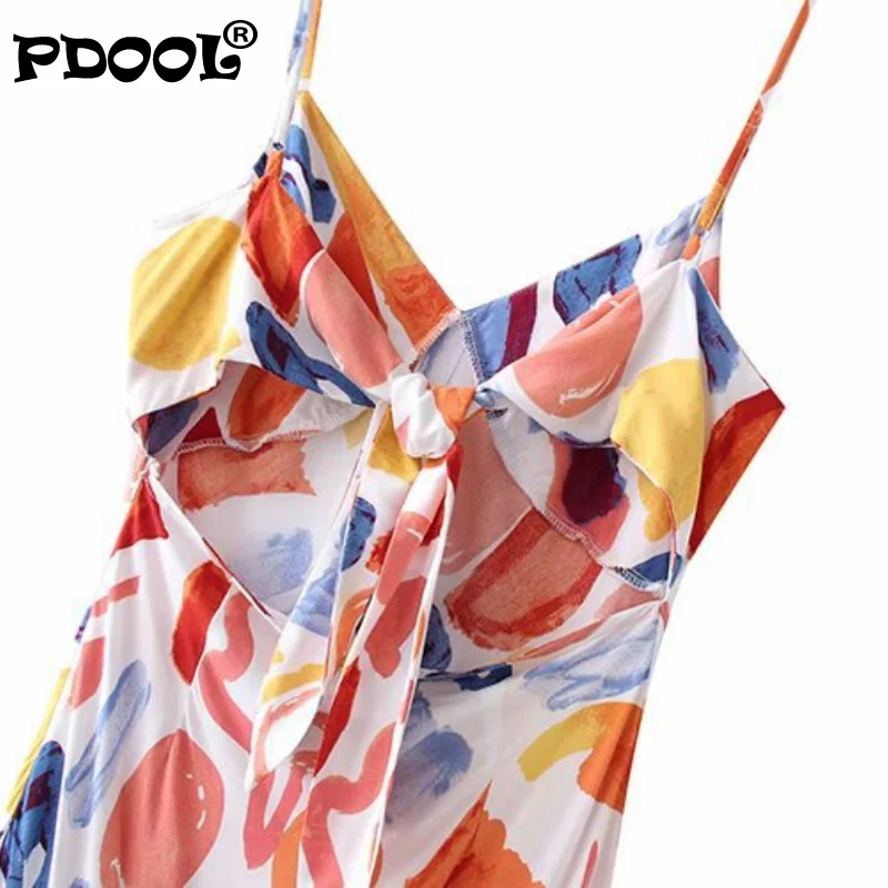

Women Fashion Graffiti Print Split Casual Sling Dress Female Backless Bow Tied Side Zipper Vestido Chic Dresses