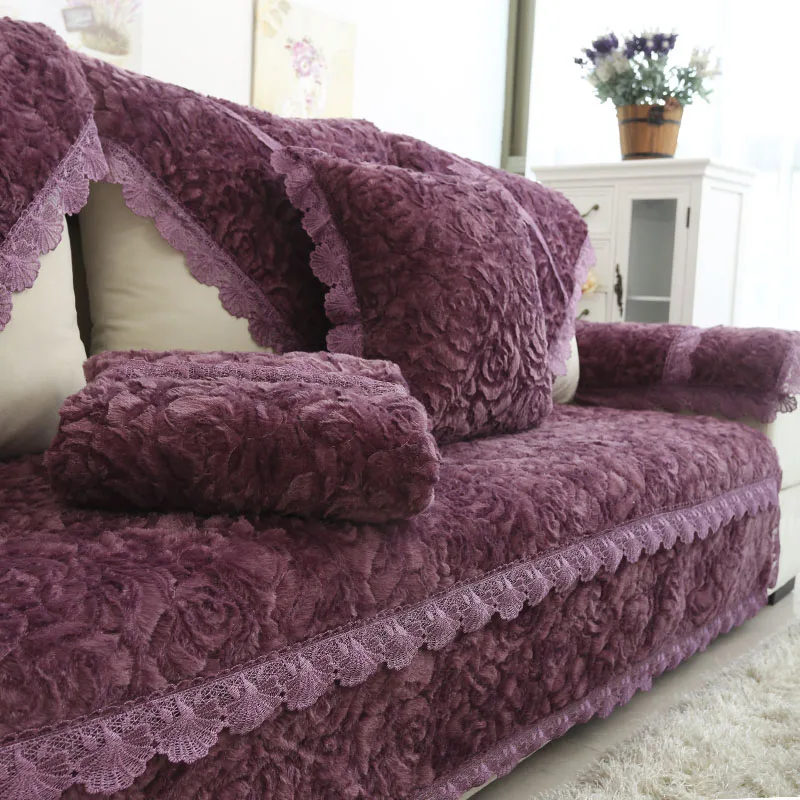 Плюшевый чехол для дивана наволочка однотонная Нескользящая Толстая Подушка