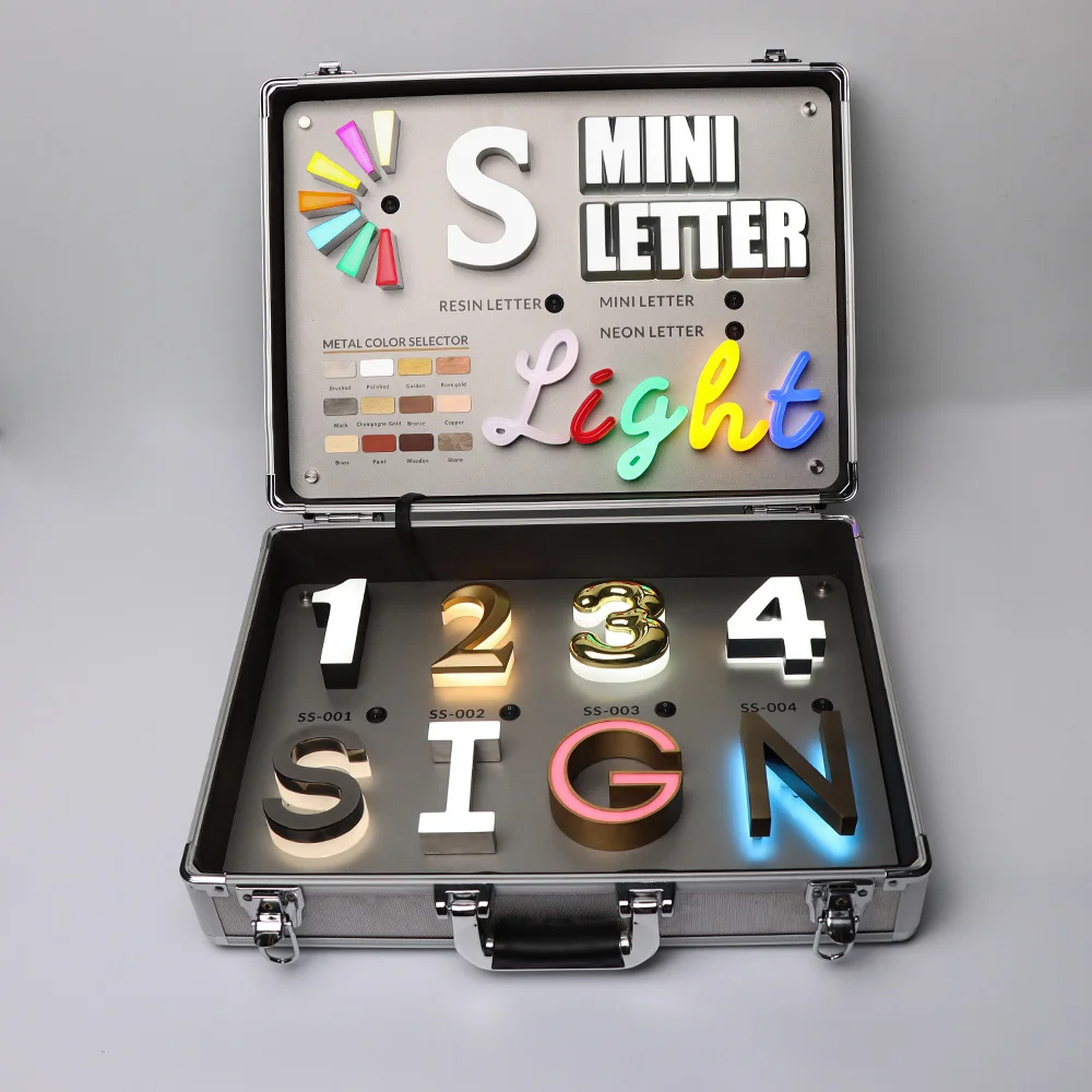 3D LED letter stainless steel backlit letters acrylic led letter sign sample box suitcase
