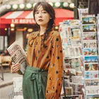 Блузка женская хлопковая с длинным рукавом, элегантная кружевная рубашка с завязкой, 1 шт., на весну-осень