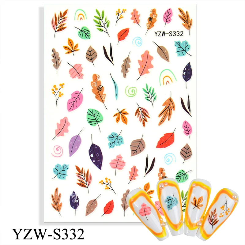 

New Year 3D Stickers for Nails Adhesive Decals Graceful Line Leaf Grass Design Halloween Manicure Foil Nail Art Decorations