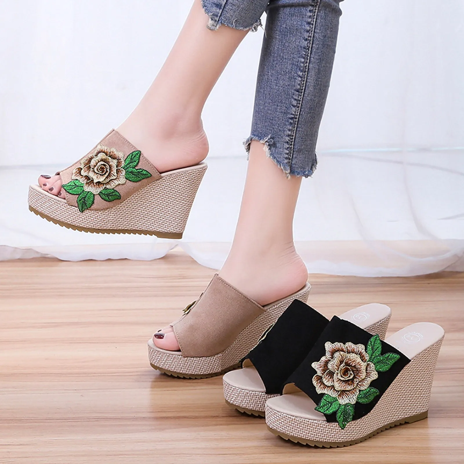 Sandalias de tacón alto con bordado de flores para mujer, zapatos de...