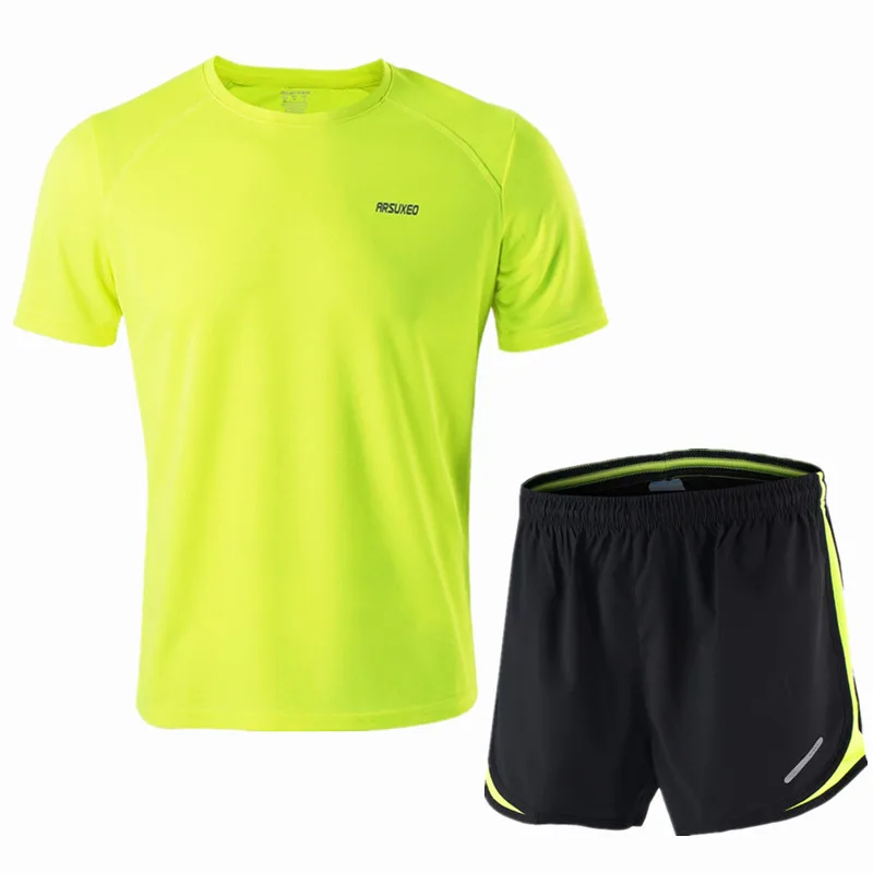

ARSUXEO Running Set Men Jogging Jersey Sports Suit Gym Clothing Sportswear Breathable Marathon Shorts and Running Shirts
