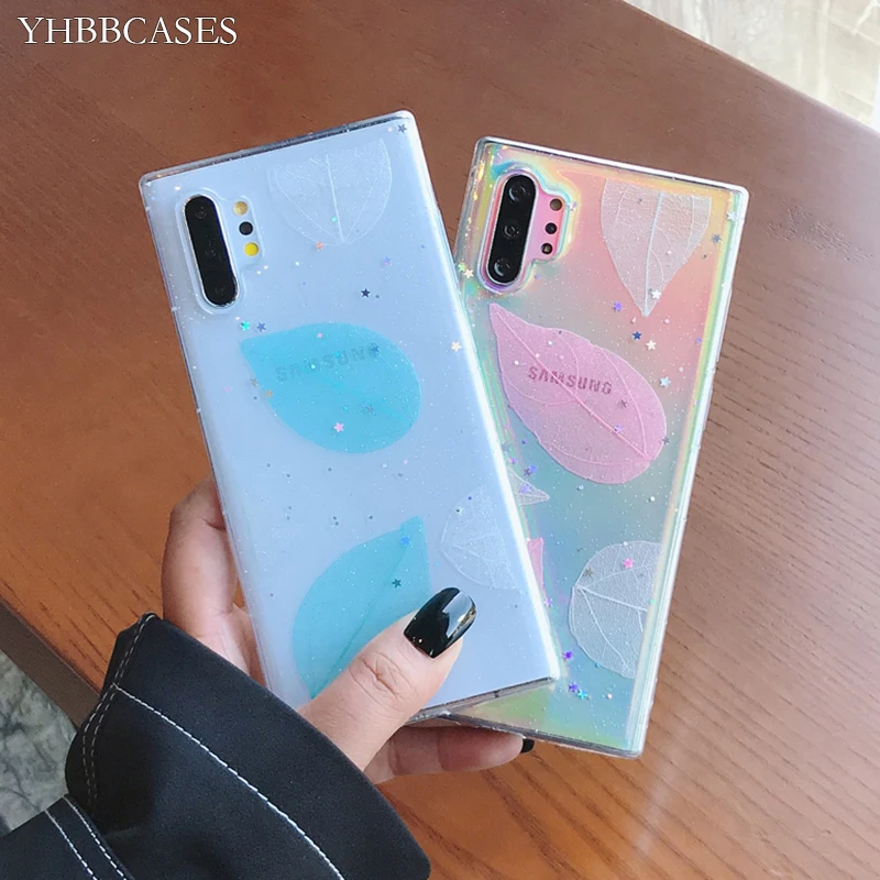 YHBBCASES Шикарный Блестящий цветной чехол с листьями для Samsung Note 10 8 9 блестящий