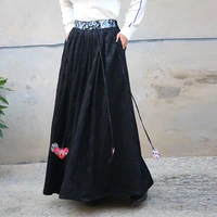free shipping 2021 new fashion long maxi a line elastic waist women autumn winter m xl vintage thick linen skirts