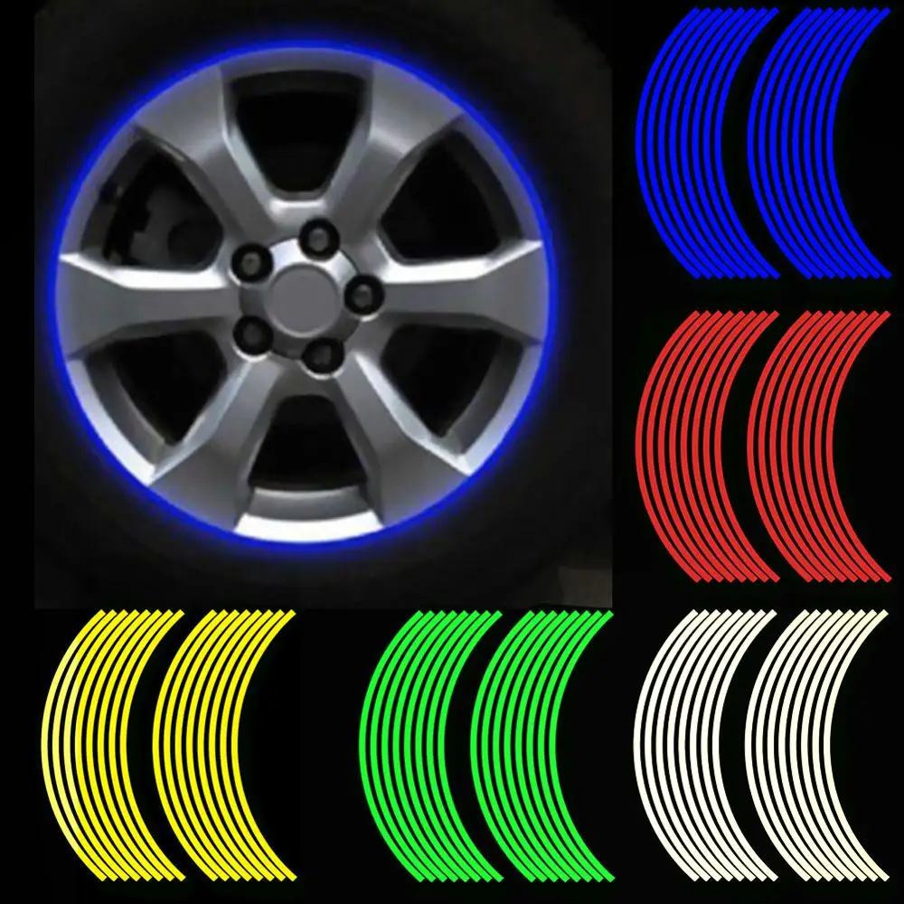 

16Pcs/set 18inch Strips Motorcycle Car Rim Stripe Wheel Decal Tape Sticker Lots Reflective Material Road Safety Reflect Tape