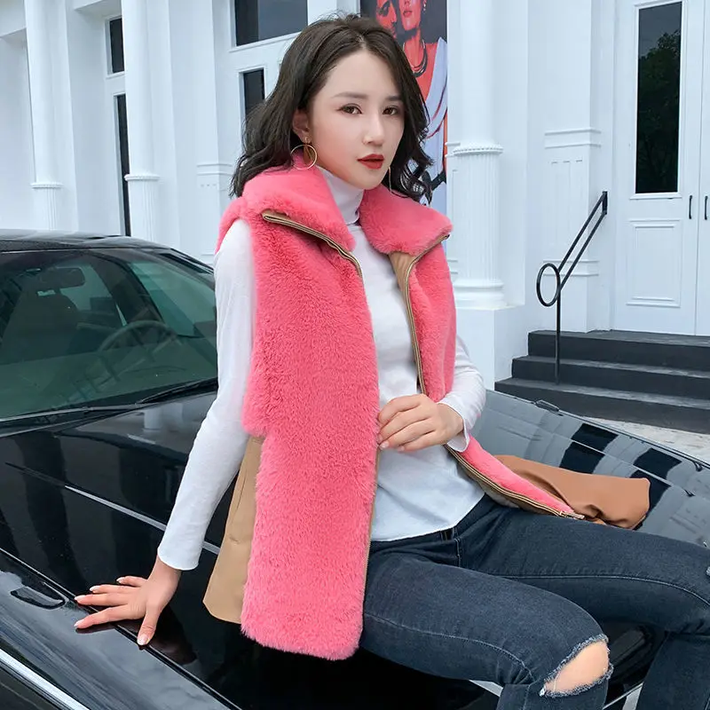 

2021 Autumn Winter Women New Loose Faux Fur Vest Female Thick Warm Elegant Sleeveless Vest Lady Casual Slim Thick Waistcoat L778
