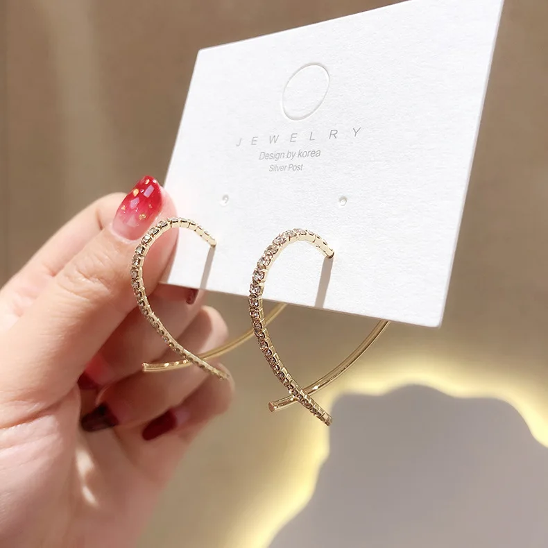 Новые Модные Преувеличенные стразы серьги с сердечками Висячие на спине милый