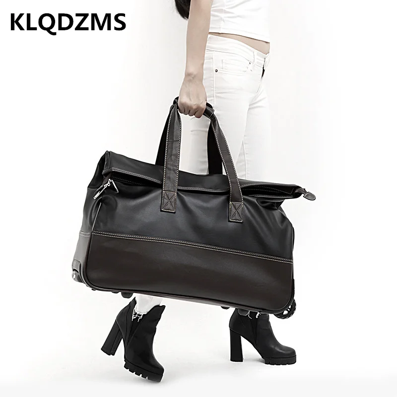 KLQDZMS 20’’24 Inch PU Portable Detachable Trolley Suitcase Women Spinner Rolling Luggage Men's Casual Handbag Wheeled Suitcase