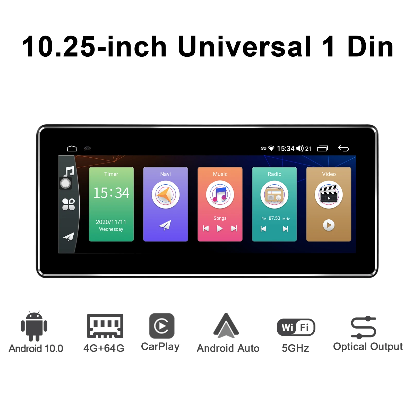 New UI 10.25 Inch Universal Head Unit 1Din Android 10 Car Radio Stereo Multimedia Carplay Android Auto Bluetooth WIFI 4G TPMS