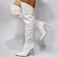 botas femininas winter knee high tall boots sexy pointed toe faux leather high heels side zip ladies shoes woman large size 47