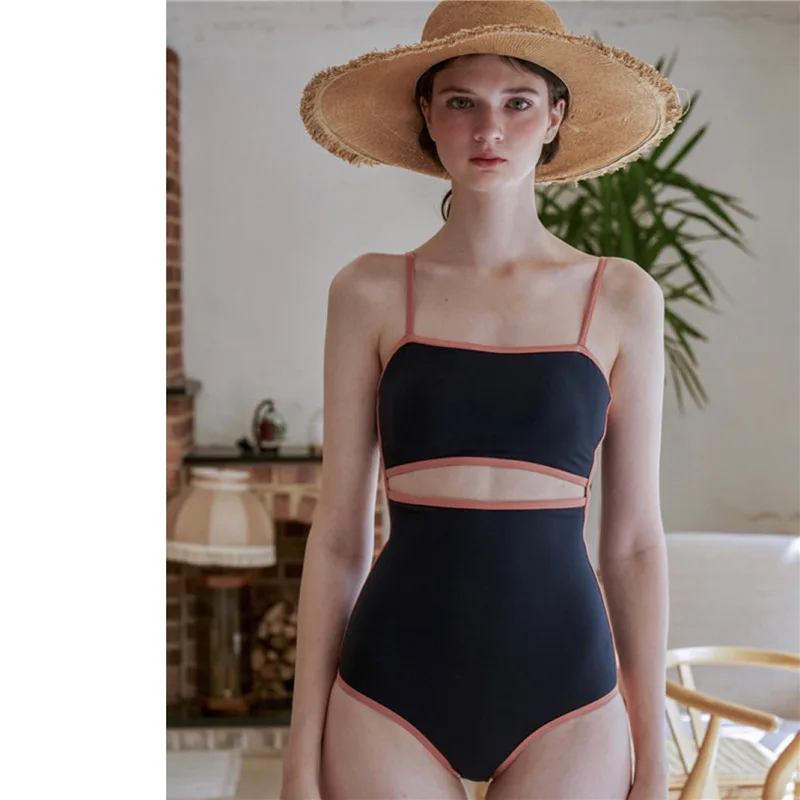 

Retro Thai one-piece swimsuit women Japanese and Korean girls new color contrast swimsuit bikini bikini