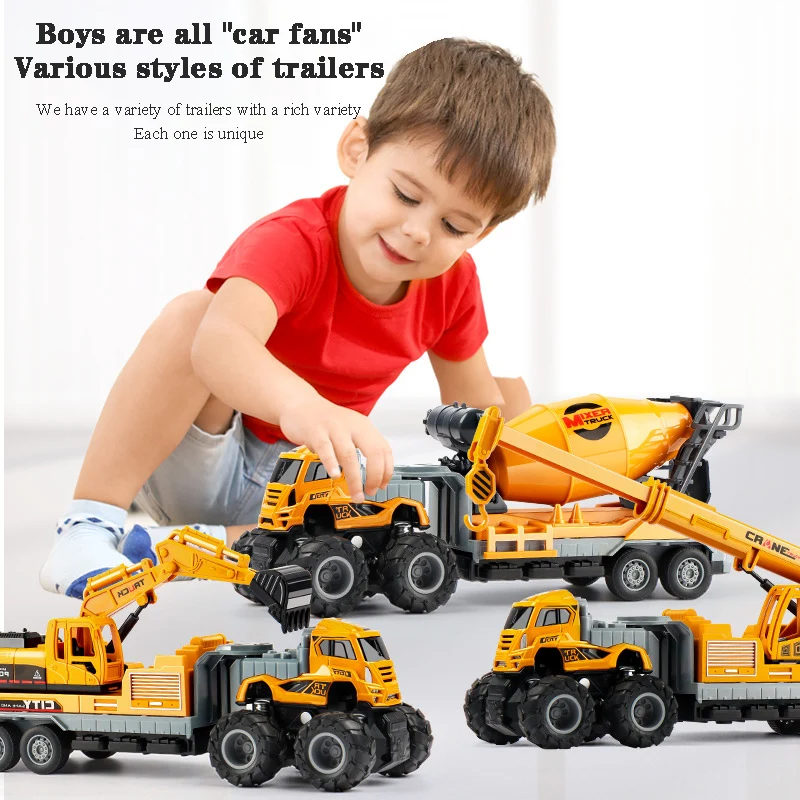 Four-wheel drive alloy engineering vehicle children's inertial excavator mixer truck model toy car crane boy toy gift aosst children s engineering vehicle model toy mixer truck excavator boy girl imitation inertia children s toy alloy toy store