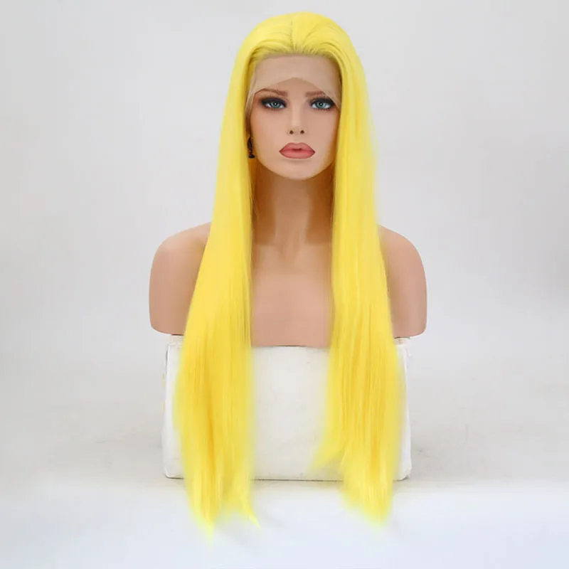 Харизма шелковистые прямые волосы желтый цвет синтетический кружевной передний