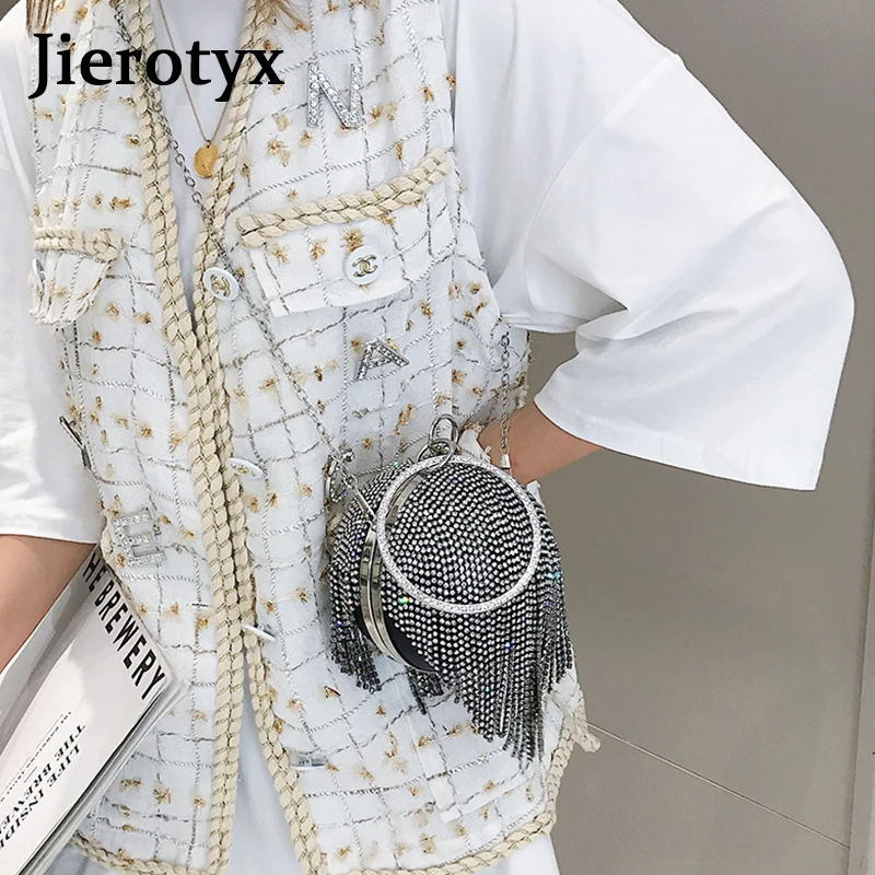 JIEROTYX круглые вечерние сумки женские Серебристые Стразы модная сумка с