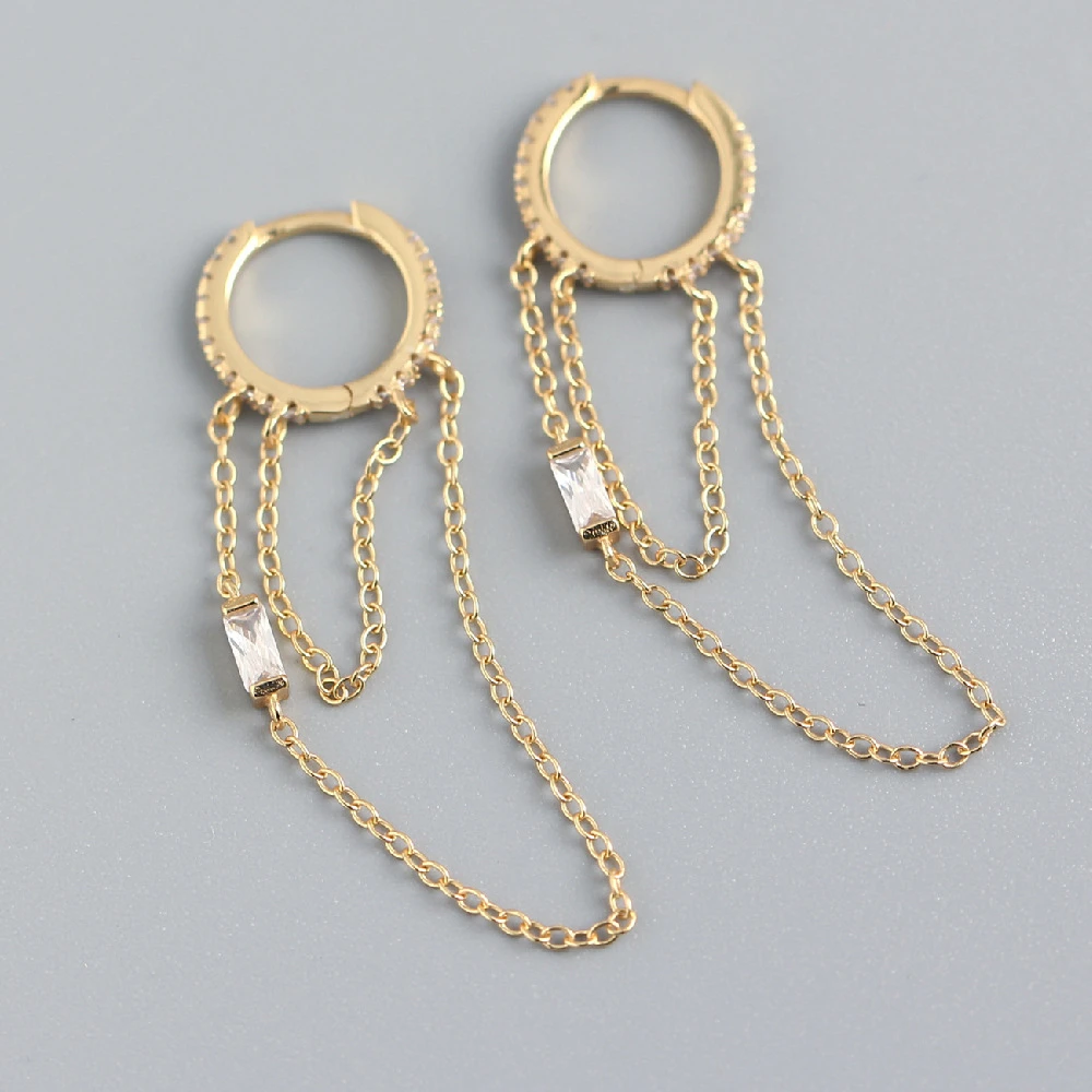 Длинная цепочка ANDYWEN из стерлингового серебра 925 пробы кольца с фианитами круглые