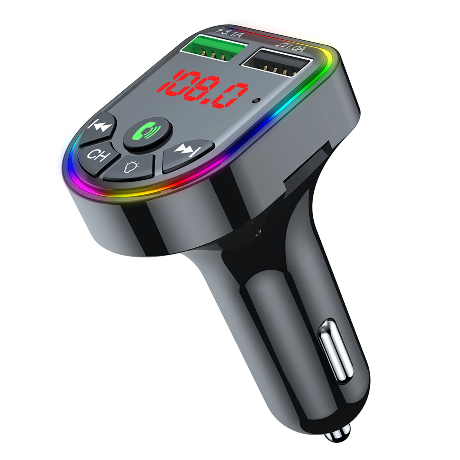 FM-трансмиттер автомобильный с двумя USB светодиодный и поддержкой TF/U-диска |