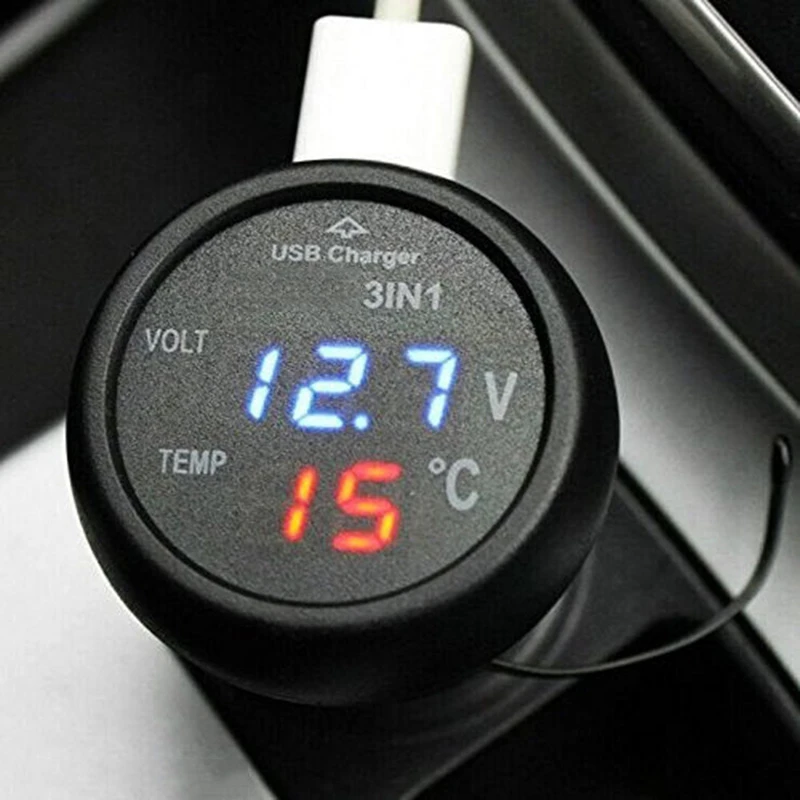 Зарядное устройство для автомобильного прикуривателя 3 в 1 цифровой светодиодный