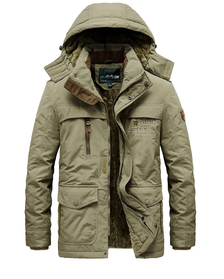 Мужская одежда, veste homme hiver, пальто, мужская куртка, плюс бархат, уплотненные, теплые куртки, парка hombre, с капюшоном, повседневные пальто - Цвет: Хаки