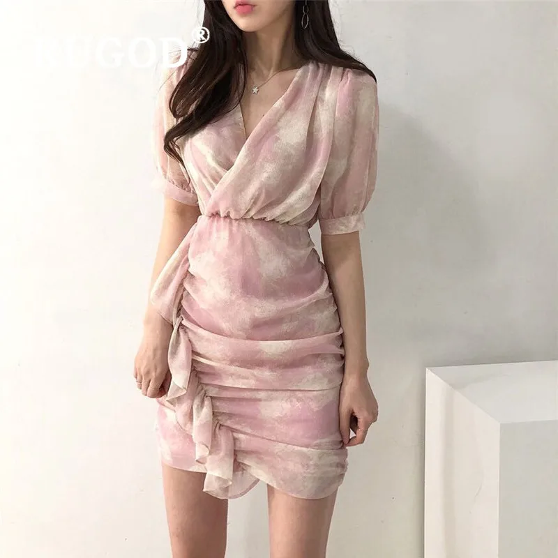 RUGOD элегантное шифоновое платье для женщин 2020 корейское шикарное с v образным